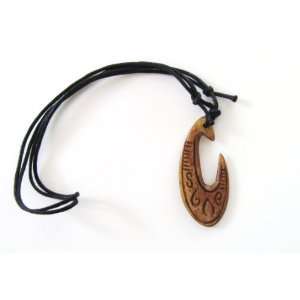    Maori Bone Paua Koru Hook Necklace Hei Matau.