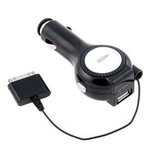   APPLE iPHONE 4 4G 4S RETRACTIBLE RAPID CAR CHARGER WITH EXTRA USB PORT
