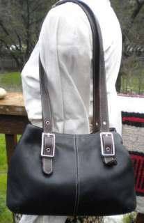 Tignanello Black With Brown Trim Leather Shoulder Bag Purse  