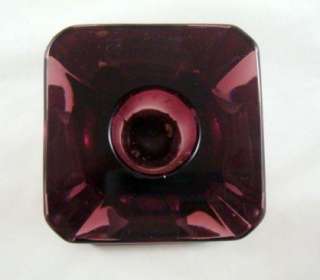 Vintage Square Base Cut Amethyst Art Glass Tall Tapered Candlestick 
