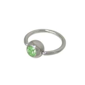   Steel Captive Ring with Light Green Gem Bead   0730 LG Jewelry