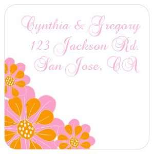  Pink And Orange Bloom Square Stickers 
