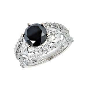  Gold Wedding Band Round Black Diamond Ring (3.50 ctw) (Black Diamond 