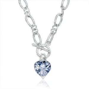  Sterling Silver Link Chain Heart Shaped Blue Topaz Pendant 