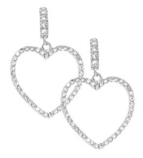 Sterling Silver Clear CZ Heart Shaped Dangle Earrings  
