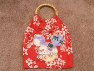   Minnie Mouse Hawaiian Red Fabric Pocketbook Bag Purse Bamboo  