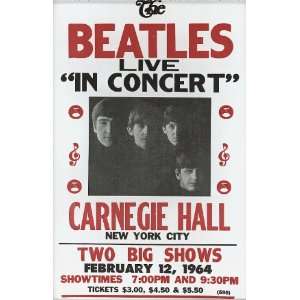 The Beatles Live in Concert At Carnegie Halll 1964 14 X 22 Vintage 