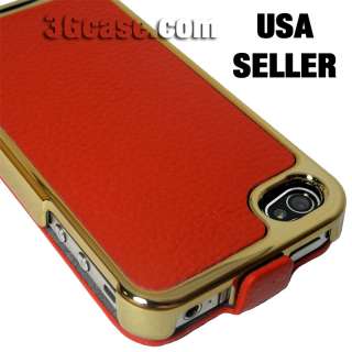 Red Genuine Leather Premium Flip Case for New iPhone 4S  
