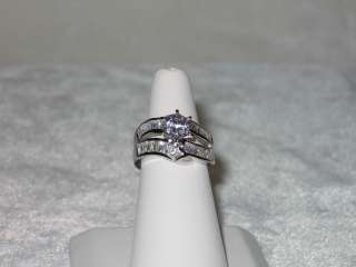 925 Sterling Silver Baguet and Round CZ Engagement Ring with Accents 