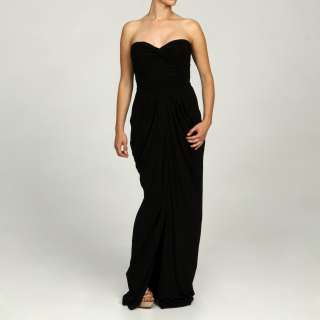 Vicky Tiel Womens Black Strapless Ruched Gown  