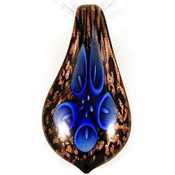 Murano style Glass Blue Lily Flower Teardrop Pendant  