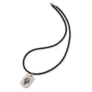   Stainless Steel Leather Cord Black Enameled Necklace Chisel Jewelry