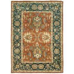   Hand knotted Peshawar Brown/ Teal Wool Rug (5 x 8)  