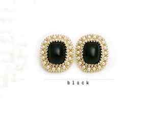 4327 New Fashion Jewelry Black+Red Square Agate Earrings Stud  