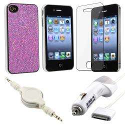 Purple Bling Case/ LCD Protector/ Cable/ Charger for Apple iPhone 4S 