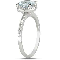 Sterling Silver Aquamarine and Diamond Accent Ring  