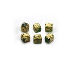  Murano Style Gold Foil Lampwork Glass Cube Green Beads 