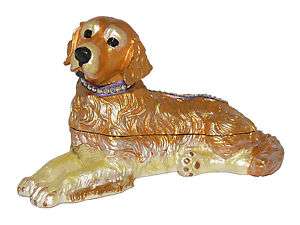   Crystal Bejeweled Golden Retriever Dog Collectable Trinket Box  