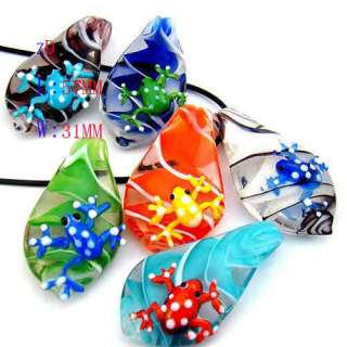   Murano Glass Frog on Leaf Bead Pendant Necklace Fashion Jewelry  