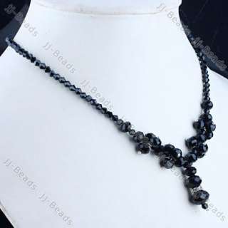 Gorgeous Black Crystal Glass Bead Necklace 1Strand Lady  