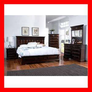   Transitional Walnut 5 Pc Queen King Bed Bedroom Set Furniture  