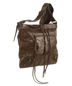 Balenciaga Brown Leather Studded Messenger Bag  