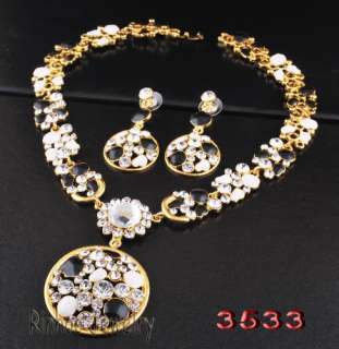 Free 1set Black round enamel alloy necklace earrings jewelry gold 