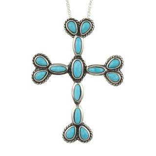 Southwest Moon Sterling Silver Turquoise Cabochon Cross Necklace 