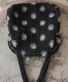 BLACK Vintage PINK FLOWERS Petite BEADED Purse/Handbag  