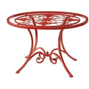  28 Scroll and Leaf Design Glass Top Red Garden Table 