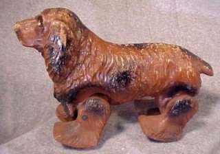 Vintage Paper Mache Dog Toy Pull Toy Moving Legs 1940s  