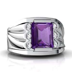   Gold Emerald cut Genuine Amethyst Mens Mens Ring Size 8 Jewelry