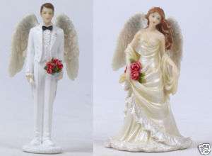 WEDDING ANGELS COUPLE BRIDE & GROOM STATUE CAKE TOPPER FIGURINES 