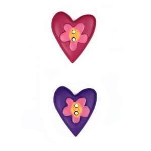 Novelty Button 3/4 JB Heart Flower Pink/Purple By The Each
