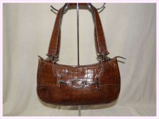 BARBARA MILANO Brown Croc Stamped Leather ~ Satchel Handbag   Italian 