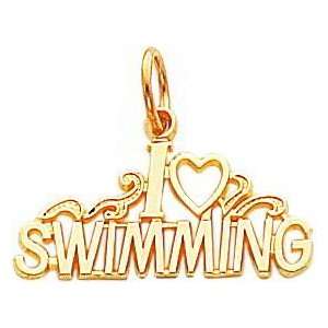 10K Gold I Love Swimming Charm Jewelry