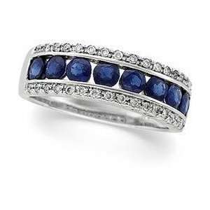  14K White Gold Sapphire & Diamond Band Ring Jewelry