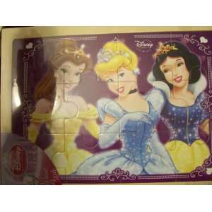 Disney Princess 12 Piece Wood Puzzle ~ Belle, Cinderella, & Snow White 