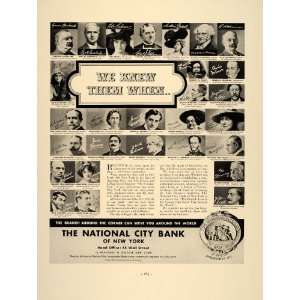1937 Ad National City Bank of New York Famous Customers   Original 