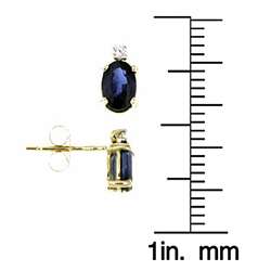 14k Yellow Gold Oval Sapphire Diamond Earrings  