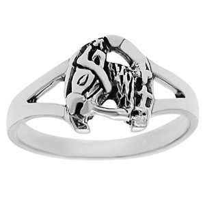    Sterling Silver Womens Horse Head and Horseshoe Ring Jewelry