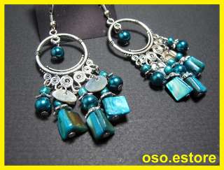 Fashionable Blue Bead Dangle Earrings (#5929E 07)  