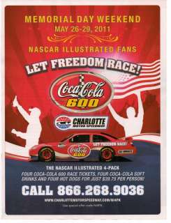 2011 Coca Cola 600 Race Charlotte Promotional Magazine Advertisement 