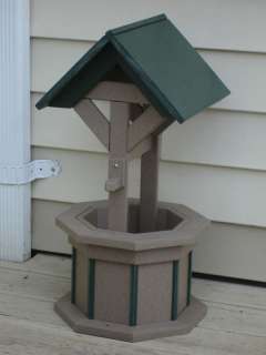Octagon Poly Wishing Well; Flower Planters.(Clay/green roof and 