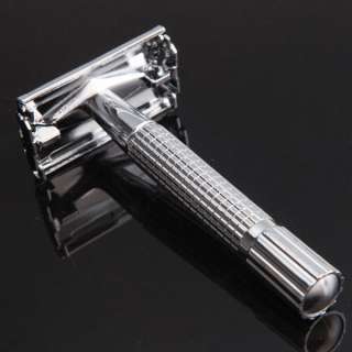 New Mens Traditional Style Safety Razor Silver Double Edge Blade 