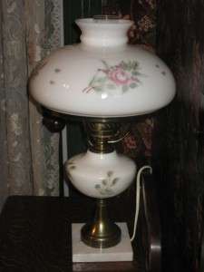 Vintage Hand Painted ROSE Hurricane GWTW Student Table Lamp  