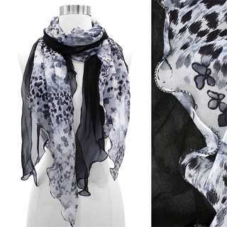 Duo Layered Floral Leopard Animal Chiffon Scarf Pink  
