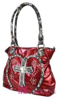   LOVE Rhinestone CROSS BLING Tote Purse Handbag Wallet SET Red  