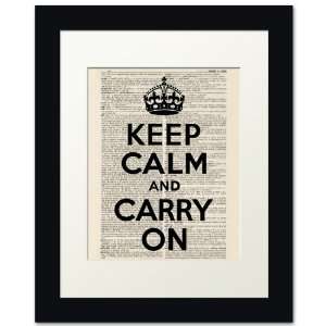 Keep Calm And Carry On, framed print (dictionary background, black 