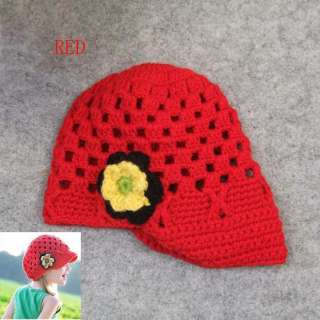   Crochet Handmade Wool Baby Kids Child Flower Brim Cap Hat Cute Gift